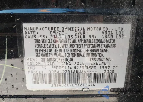 2024 Nissan Sentra Sv Xtronic Cvt from USA, damaged, VIN 3N1AB8CV0RY215646